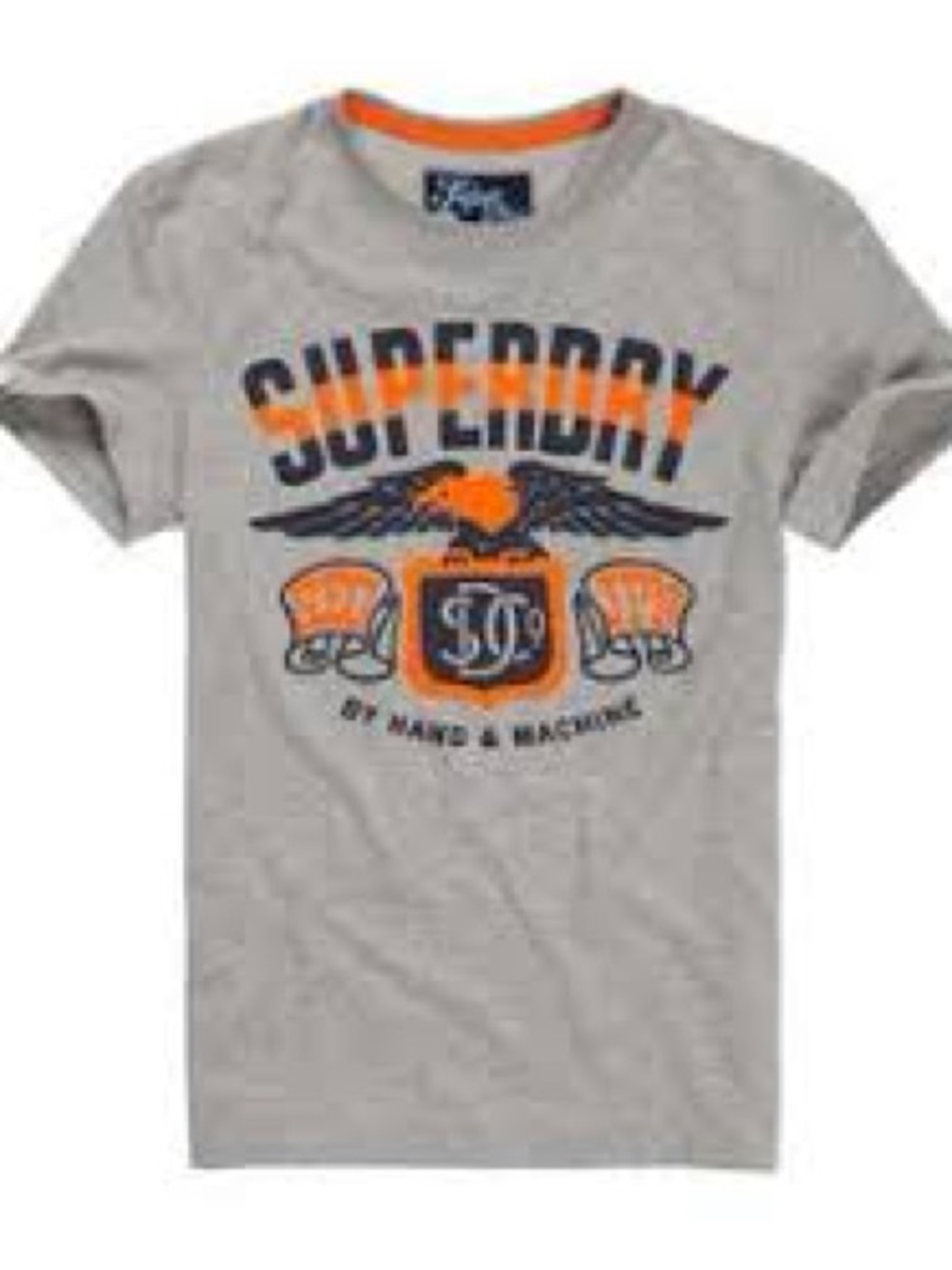 Superdry Men's Grey Graphic Logo T-Shirt with Orange Accents
